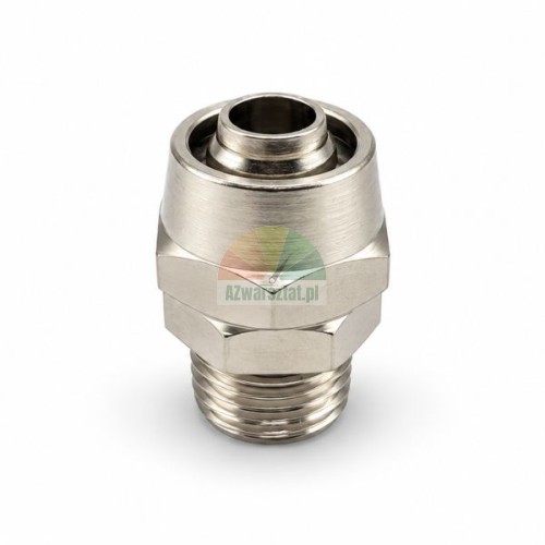 Metal hose connector fitting 12 mm with 12.7 mm male thread on white background