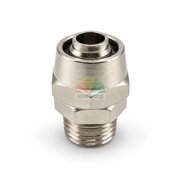 Metal hose connector fitting 12 mm with 12.7 mm male thread on white background