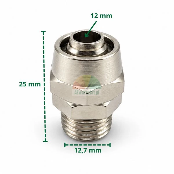 Metal fitting for 12 mm tube with 12.7 mm male thread and dimensions