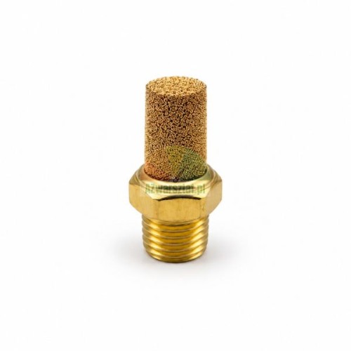 Sintered bronze pneumatic air silencer and breather vent filter with G1/8' (9.4mm) male thread on a white background