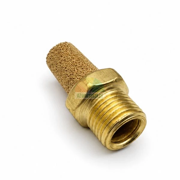 Pneumatic sintered bronze exhaust silencer muffler with brass male thread on white background
