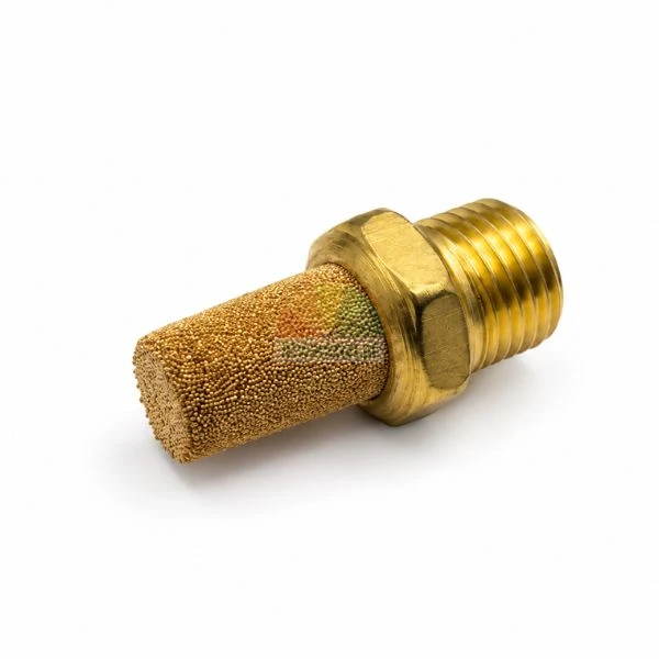 Brass sintered bronze pneumatic muffler silencer breather vent on white background
