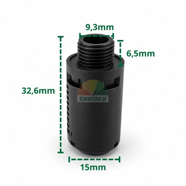Black G1/8 plastic pneumatic silencer with dimensions