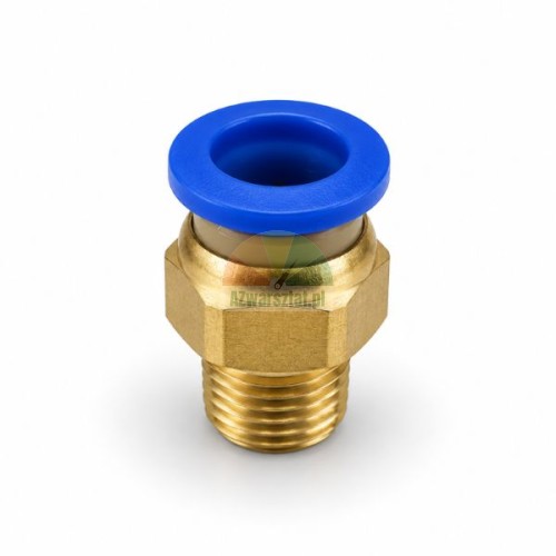 Brass straight push-in pneumatic fitting for 8 mm tube with 9.7 mm male thread and blue release ring