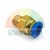Brass straight male push-in pneumatic fitting with thread sealant and blue release ring on a white background