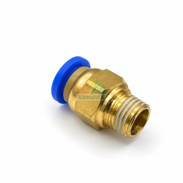 Brass pneumatic straight push-in fitting with male thread and blue release ring