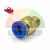 Brass pneumatic push-in fitting with male thread and blue release ring on white background