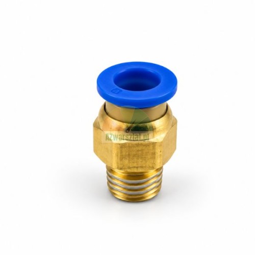 Straight brass push-in fitting for 6mm tube with 9.7mm male thread and blue release ring