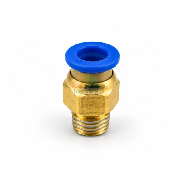 Straight brass push-in fitting for 6mm tube with 9.7mm male thread and blue release ring