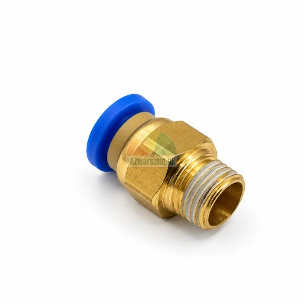Brass pneumatic straight male push-in fitting with blue release ring