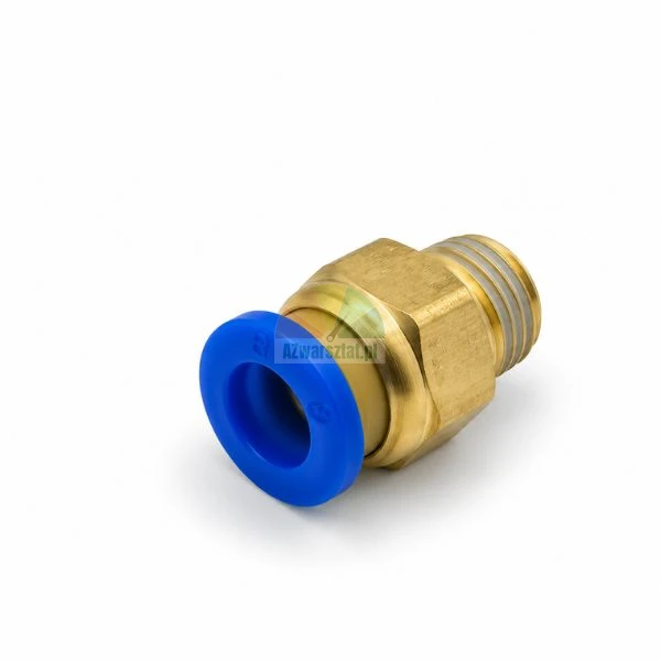 Brass push-in straight pneumatic fitting with blue release ring and male thread