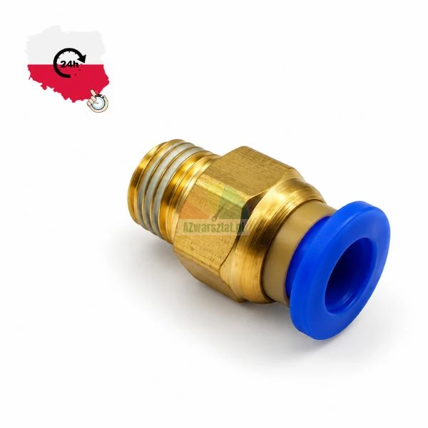 Brass straight push-in pneumatic fitting with male thread and blue release ring