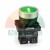 Green hoist control push button with white arrow pointing up, featuring metal bezel and 1 NO contact block