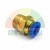 Brass pneumatic straight push-in male fitting connector with blue release ring on a white background.