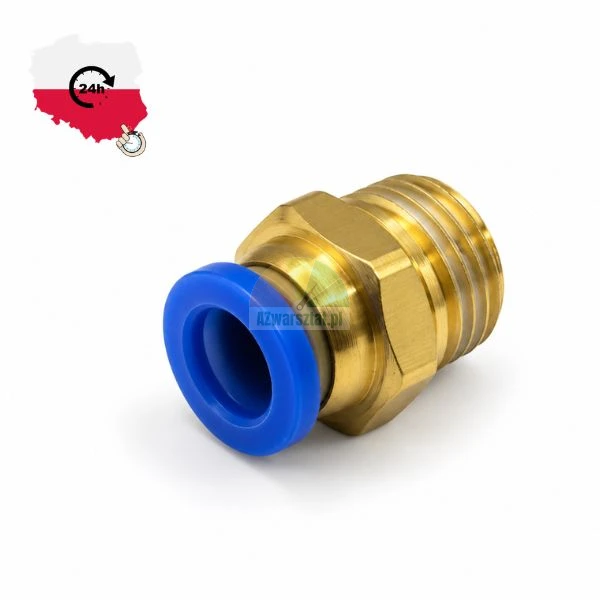 Brass straight push-in pneumatic fitting with male thread and blue release ring