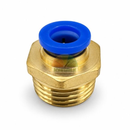 Straight brass pneumatic push-in fitting G20mm to 8mm with blue release ring.