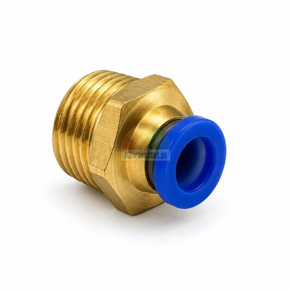Brass straight push-in pneumatic fitting with male thread and blue release ring