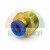 Brass pneumatic push-in fitting connector with blue release ring and male thread on white background