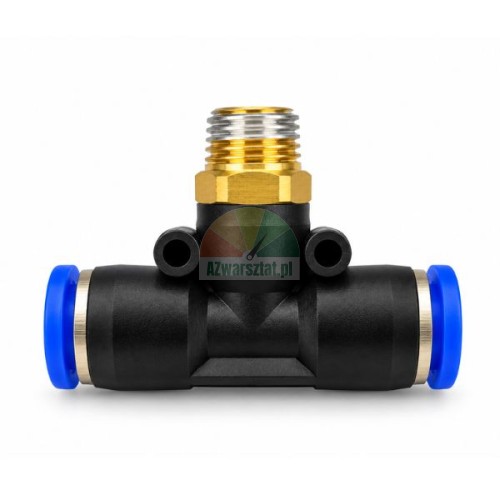 Pneumatic T-type push-in fitting with G12.7 mm male thread and two 8 mm tube connections