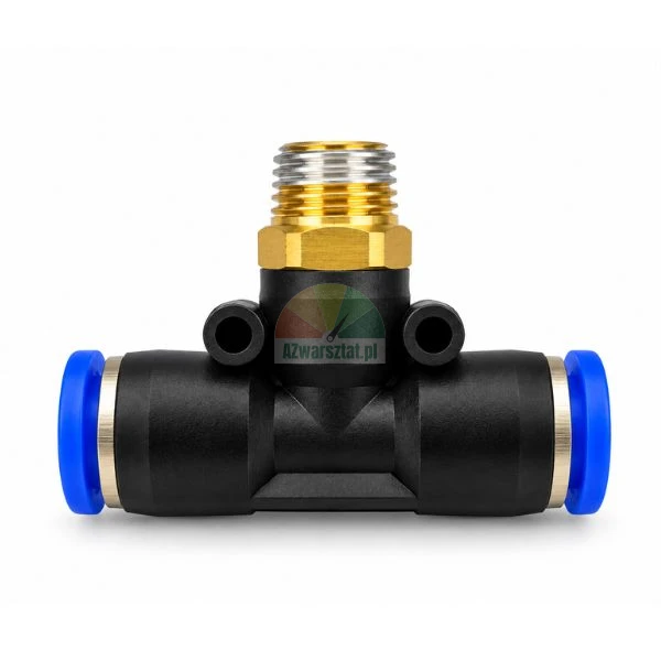 Pneumatic T-type push-in fitting with G12.7 mm male thread and two 8 mm tube connections