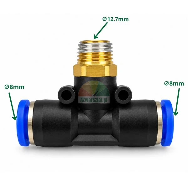 Pneumatic T-connector G 12.7 mm to 8 mm push-in fitting