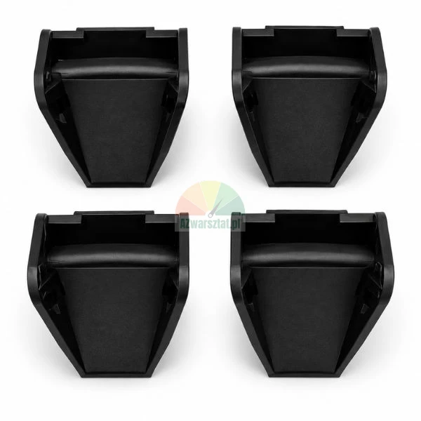 Set of four black plastic car seat rail protective covers on a white background.