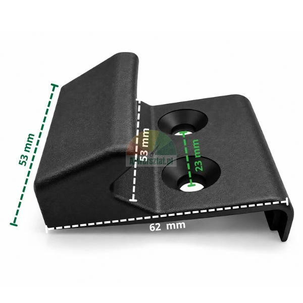 Black plastic clamp cover with dimensions