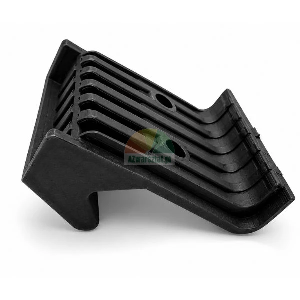 Black plastic mounting bracket with reinforcing ribs and screw holes on a white background.
