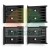 Set of four black plastic mounting brackets with screw holes on a white background