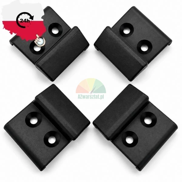 Set of four black plastic mounting brackets with screw holes on a white background.