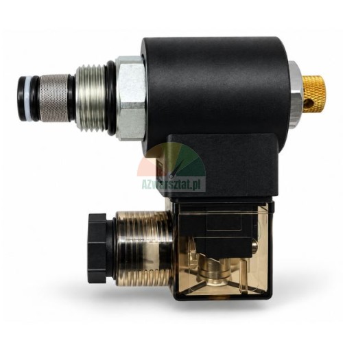 24V DC solenoid coil with hydraulic lowering cartridge valve and connector plug