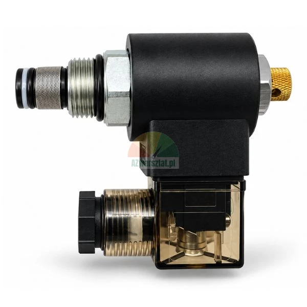 24V DC solenoid coil with hydraulic lowering cartridge valve and connector plug