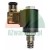 Hydraulic cartridge solenoid valve with black coil and transparent DIN connector on a white background.