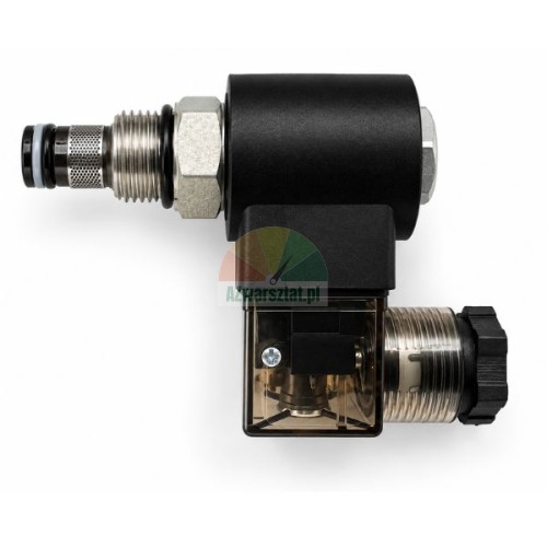 Lowering valve with 19 mm thread and 24V DC solenoid coil on a white background