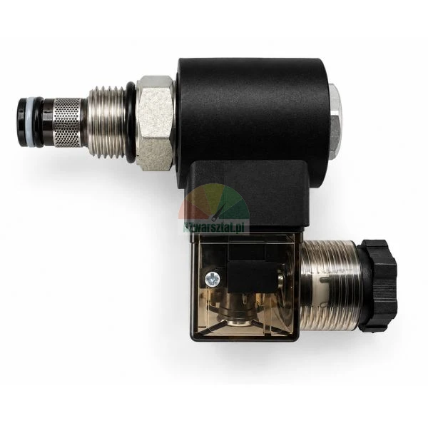 Lowering valve with 19 mm thread and 24V DC solenoid coil on a white background