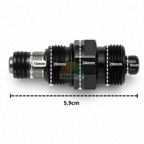 Hydraulic relief valve G20mm with technical dimensions