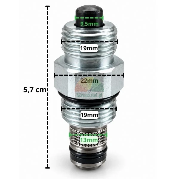 Lift lowering valve 13mm / G19mm with dimensions