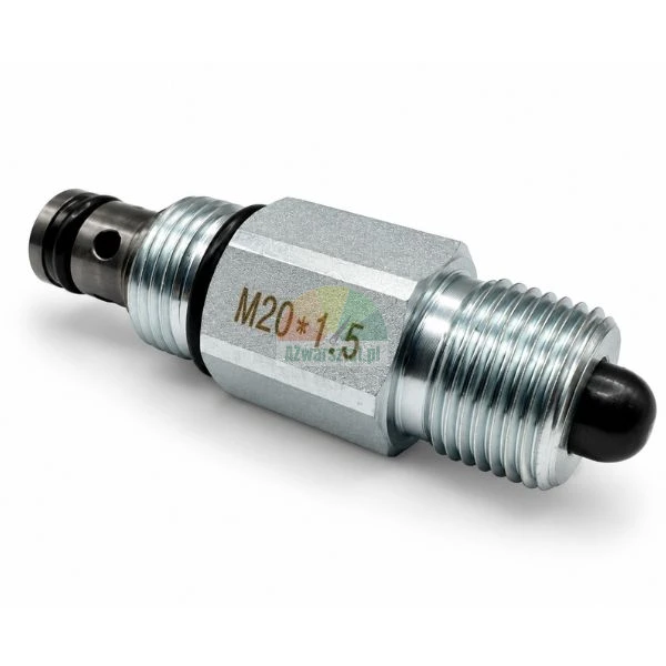 Metal hydraulic screw-in cartridge valve with M20x1.5 marking on a white background