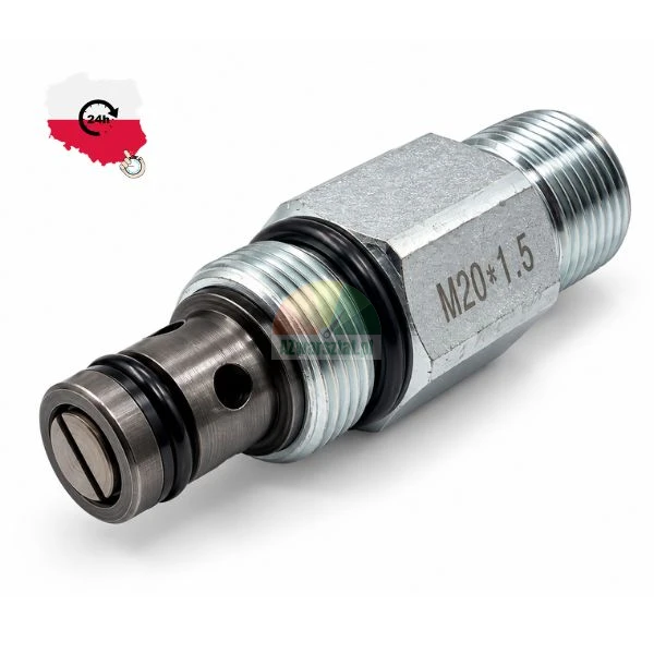 Screw-in hydraulic cartridge valve M20x1.5 with rubber O-rings on a white background