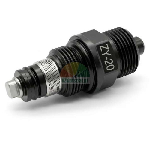 Black ZY-20 hydraulic lift safety check valve 62mm G20mm with mesh filter isolated on white background.