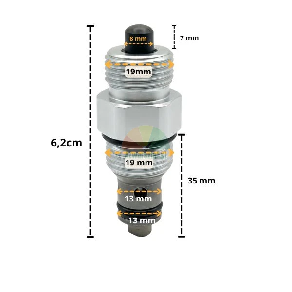 Hydraulic lift safety check valve G19 with marked dimensions