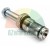 Metal hydraulic screw-in cartridge valve with adjustment bolt, mesh strainer, and rubber O-rings on a white background