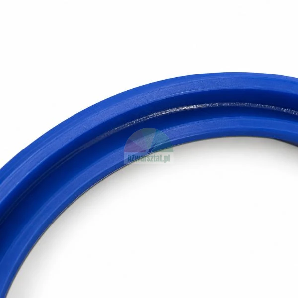 Close-up of a blue polyurethane hydraulic U-cup lip seal on a white background