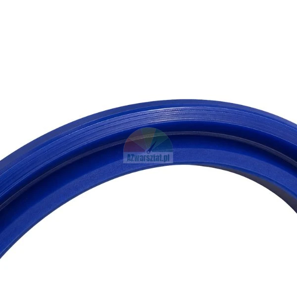 Close-up of a blue polyurethane hydraulic seal ring on a white background