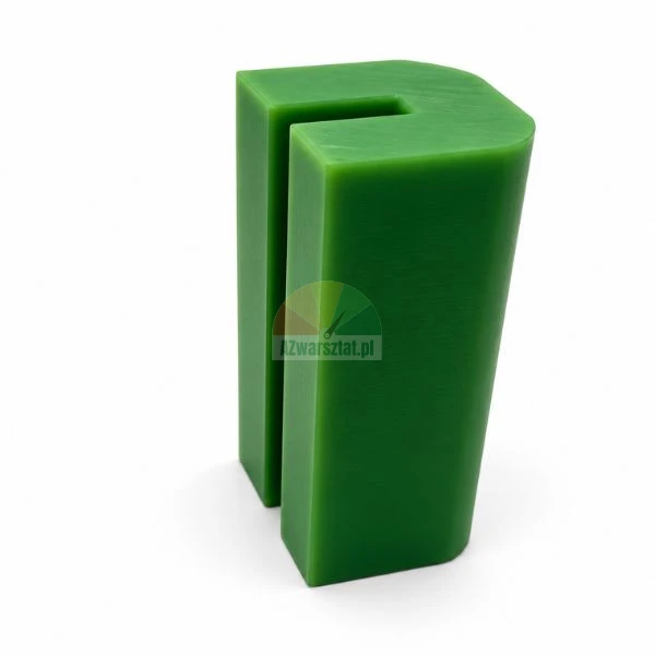 Green plastic slide guide profile with a longitudinal slot on a white background