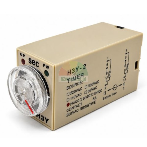 H3Y-2 AC 24V 5s 8-pin timer relay with clear adjustment dial on white background