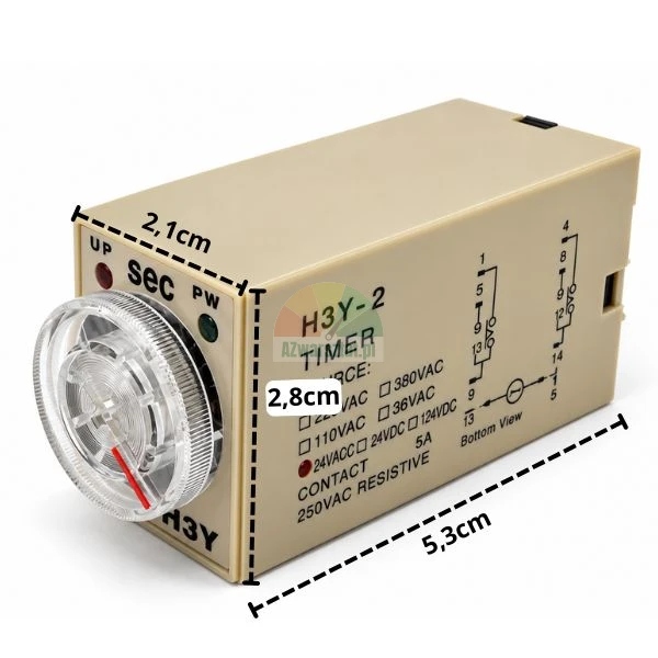 Time relay H3Y-2 AC 24V 5s 8 PIN with marked dimensions