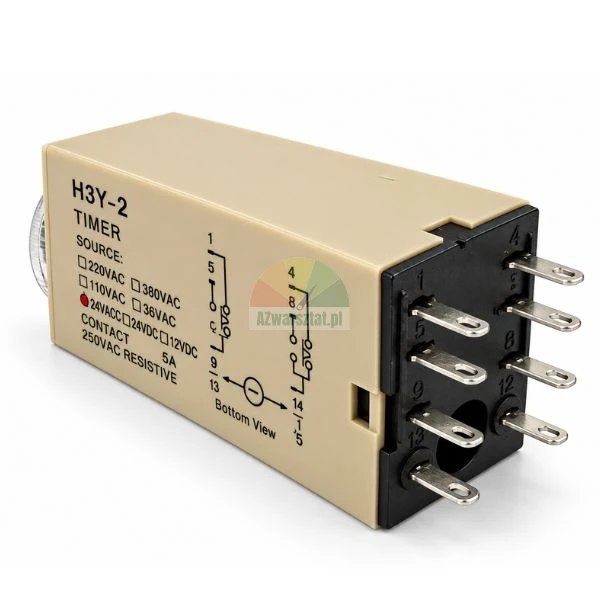 H3Y-2 electronic timer relay with pin connectors and circuit diagram on beige housing
