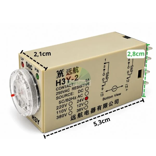 Time relay H3Y-2 DC 24V 5 sec 8 PIN with dimensions