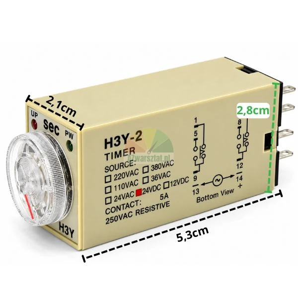 H3Y-2 DC 24V 10s 8-pin time relay with dimensions